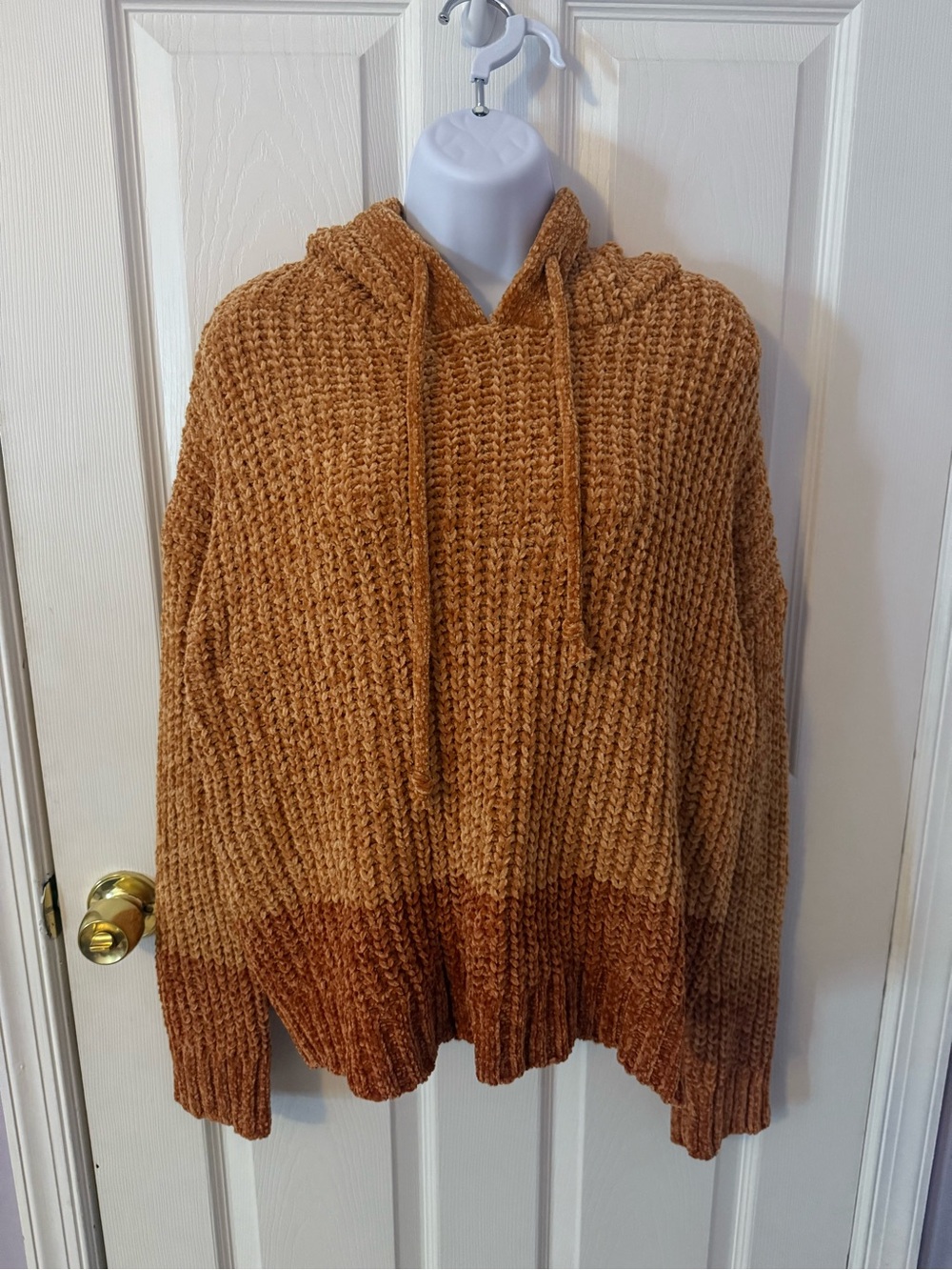 Cozy Hooded Knit Sweater in Orange Ombre - Womenās